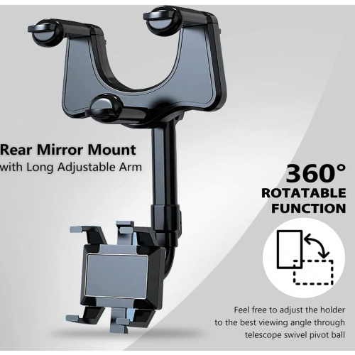 Rotating Retractable Car Phone Holder, Multifunctional Rear View Mirror Mount, Adjustable Hands Free Design 1