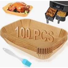 Backpapier-Einlagen für Heißluftfritteusen, 100er-Packung, 22 x 14 cm rechteckige Backbleche mit Ölpinsel