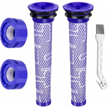 Paquete de 4 filtros para aspiradora V8, kit de repuesto con 2 filtros HEPA posteriores, 2 filtros previos y cepillo.