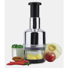 Picadora de alimentos con cuchilla giratoria y rotación automática para frutos secos, cebollas y chocolate, diseño compacto para la cocina.