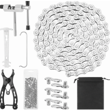 Kit chaîne vélo, 1/2 x 3/32 pouces, 116 maillons, 6/7/8 vitesses, dérive-chaîne, pince, 3 maillons rapides pour VTT