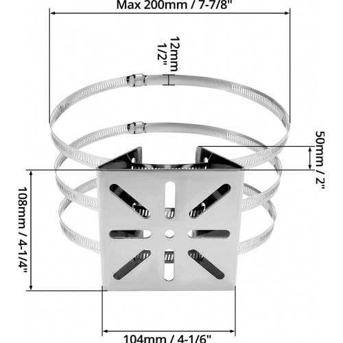 Universal CCTV Camera Mount, Stainless Steel Vertical Pole Bracket with Three Straps, 200 mm Diameter 1
