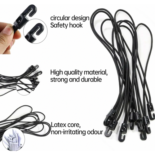 50 Pack Bungee Cords with Hooks, 25 cm Tent Tie Downs for Tarps, Camping, Trailers and Pool Covers 2