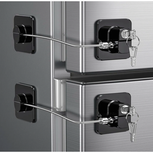 2 Pack Refrigerator Locks with Adhesive, No Tools Required, Child Safety Locks with Keys, Black