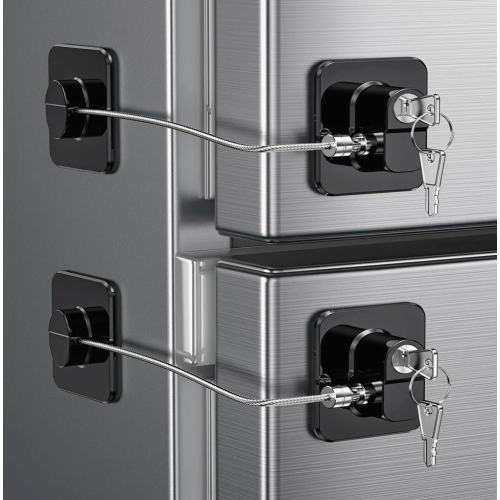 2 Pack Refrigerator Locks with Adhesive, No Tools Needed, Child Safety Latches with Keys, Black
