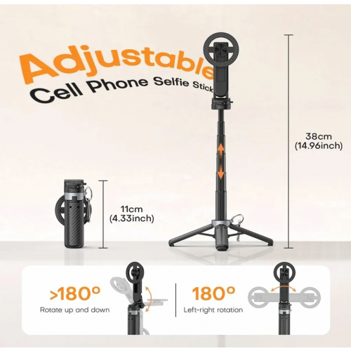 Multifunctional Magnetic Mini Selfie Stick with 360-Degree Rotation, Compact Handheld Design 2