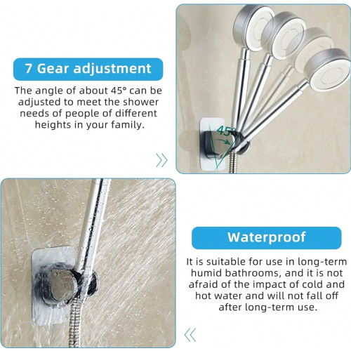 No Drill Shower Head Holder, Wall Mounted Handheld Shower Bracket, 45 Degree Adjustable, Bathroom 2