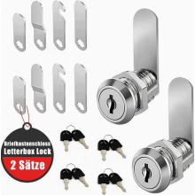 Brievenbusslot met cilinder, 4 sleutels en 4 slotplaten, 16 mm cilinder, 18 mm diameter, voor kasten en lades.