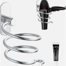 Hair Dryer Holder, Wall Mounted No-Drill Adhesive Aluminium Stand with Cable Hook for Bathroom