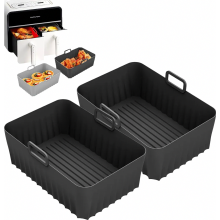 2 Pack Silicone Air Fryer Moulds for Double Stack XL 9.5L Dual Zone Baskets, Reusable Baking Liners