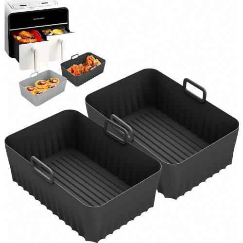 2 Pack Silicone Air Fryer Moulds for Double Stack XL 9.5L Dual Zone Baskets, Reusable Baking Liners
