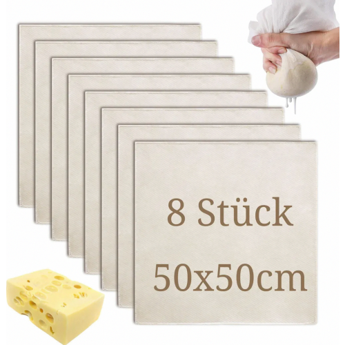 8 Pack Reusable Cheesecloth, 50 x 50 cm Unbleached Straining Cloth for Baking and Cheese Making