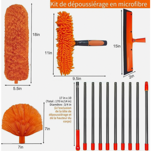 Telescopic Duster with Microfibre Head, Window Squeegee and Scrubber, Extendable to 4.9 m for Ceilings 1