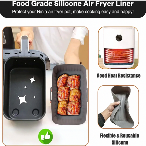 2 Pack Silicone Air Fryer Moulds for Double Stack XL 9.5L Dual Zone Baskets, Reusable Baking Liners 1