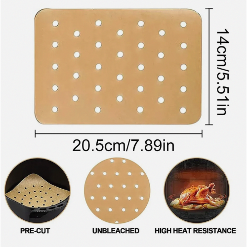 100 Pack Rectangular Parchment Paper Liners for Air Fryer, 20.5 x 14 cm Disposable Baking Sheets 1