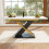 Nastopee Extendable Dining Table 120-160cm, White Marble Effect MDF Tabletop with Gold Cross Legs, Modern Kitchen Table 5