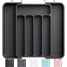 Vassoio portaposate regolabile per cassetti da cucina, organizer espandibile per utensili, nero, taglia media