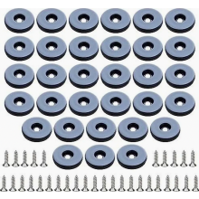 Confezione da 32 piedini in PTFE da 22 mm con viti in acciaio inossidabile per proteggere sedie e pavimenti.