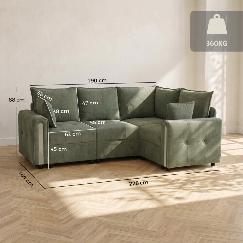 Homcom (Grey) HOMCOM 228cm L Shaped Sofa 3-Seater Sectional Sofa with Storage 2