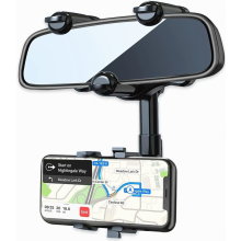 Suporte giratório retrátil para celular no carro, suporte multifuncional para espelho retrovisor, design ajustável para uso com as mãos livr