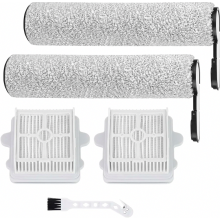 Kit de acessórios de reposição para aspirador de pó e água, incluindo 2 rolos de escova, 2 filtros e escova de limpeza.