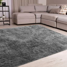 Tapete felpudo de 160 x 230 cm para sala de estar, tapete macio de pele sintética, antiderrapante, revestimento de piso felpudo cinza.