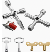 Conjunto de 6 chaves multiuso de 4 vias, chaves universais para armários, quadradas, torneiras e radiadores para água, medidores de energia