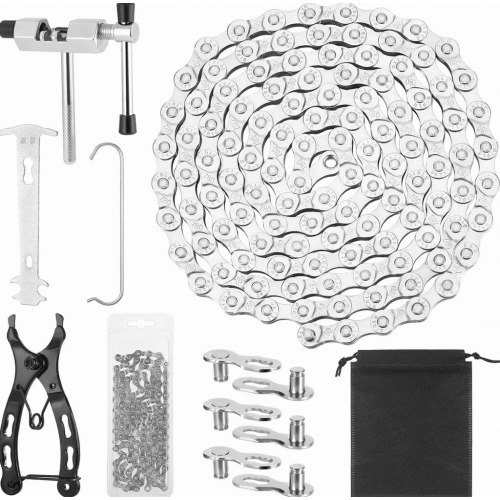 Kit de corrente para bicicleta, 1/2 x 3/32 polegadas, 116 elos, 6/7/8 velocidades, ferramenta para corrente, alicate, 3 elos de engate rápid