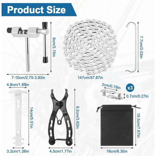 Kit de corrente para bicicleta, 1/2 x 3/32 polegadas, 116 elos, 6/7/8 velocidades, ferramenta para corrente, alicate, 3 elos de engate rápid 1