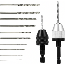 Conjunto de 2 adaptadores de mandril sem chave com haste hexagonal de 1/4" e 10 brocas de 0,8 a 3,0 mm para ferramentas elétricas.