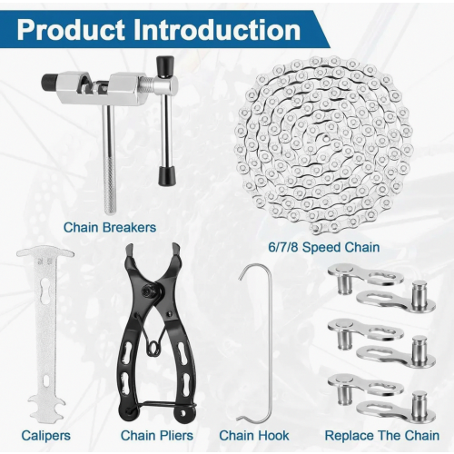 Kit de corrente para bicicleta, 1/2 x 3/32 polegadas, 116 elos, 6/7/8 velocidades, ferramenta para corrente, alicate, 3 elos de engate rápid 2
