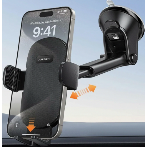 Suporte universal para celular veicular com ventosa para painel e para-brisa.