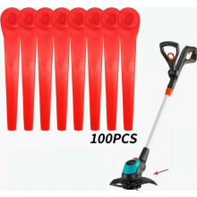 Confezione da 100 lame di ricambio in plastica per tagliaerba a batteria, accessori resistenti per la rifinitura del prato.