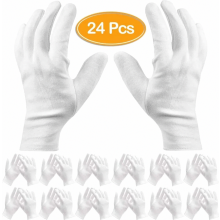 Pacote com 24 luvas brancas de algodão para mãos secas e com eczema, luvas hidratantes para trabalho e uso cosmético.