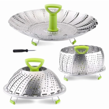 Cesto dobrável de aço inoxidável para cozinhar legumes a vapor, com compartimento expansível para peixes e frutos do mar, de 13 a 22 cm.