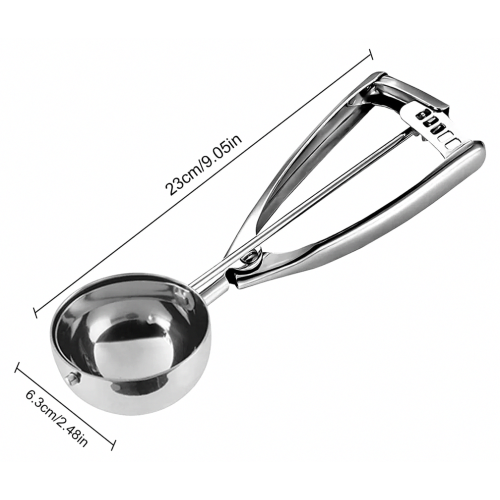 Colher de sorvete em aço inoxidável com gatilho, 6,35 cm (2,5 polegadas), ideal para massas, cupcakes e bolinhas de melão. 1