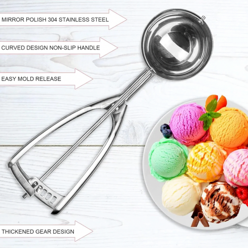 Colher de sorvete em aço inoxidável com gatilho, 6,35 cm (2,5 polegadas), ideal para massas, cupcakes e bolinhas de melão. 2