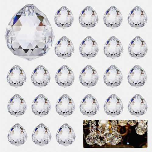 24 enfeites de cristal para pendurar, gotas de cristal transparente de 20 mm (0,8 polegadas) para decoração de casa e casamentos.