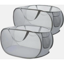 Conjunto de 2 cestos de roupa dobráveis de 75 litros com alças para transporte, ideais para banheiro, camping e viagens, na cor cinza.
