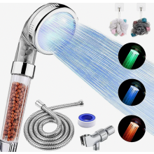 Chuveiro de LED com ducha manual, sistema de chuveiro filtrado de alta pressão e economia de água com mangueira, suporte e fita de PTFE.