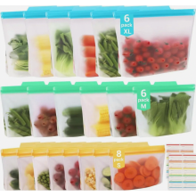20 Sacos Reutilizáveis para Congelador com Base Ajustável e Fecho de Zíper, Sacos de Silicone para Armazenar Sanduíches, Lanches e Carnes