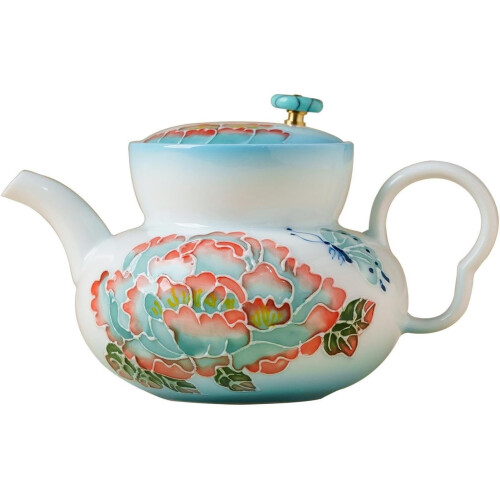 Hand-Painted Flowers Ceramic Teapot with Spherical Filter