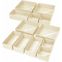 12 Pack Foldable Fabric Drawer Organisers, Beige Wardrobe Storage Boxes for Clothes, Socks and Underwear