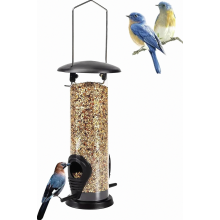 Bird Feeder Pole with 2 Feeding Stations, 21.5 cm Transparent Tube, Hanging Garden Birdhouse for Birds