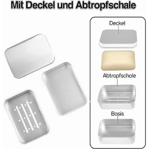 Travel Soap Boxes 2 Pack, Aluminium Soap Cases with Drainage Racks, Waterproof and Rust Resistant Storage 2