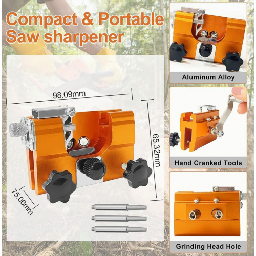 Portable Chainsaw Chain Sharpener Kit, Hand Crank Sharpening Tool for Electric Chainsaws, Orange 2