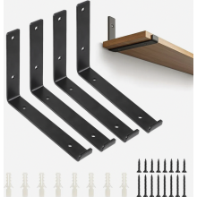 4 Pack Black L Shaped Shelf Brackets Heavy Duty Metal Wall Supports for Bookshelves Cabinets and Bathrooms 20 cm