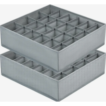 2 Pack Sock and Underwear Storage Boxes, 24 Compartments, Foldable Fabric Drawer Organisers, Grey