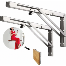 2 Pack 500mm Heavy Duty Folding Shelf Brackets, 180kg Load Capacity, Stainless Steel, Silver