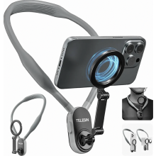 Magnetic Neck Phone Holder for Selfies, POV Vlogging and Hands Free Filming, Adjustable Grey